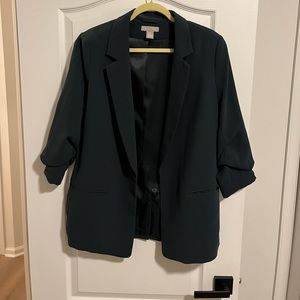 Teal/emerald sleek blazer with puffy 3/4 sleeve